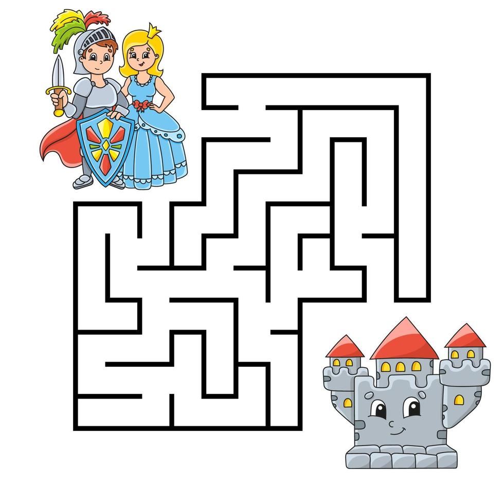 Square maze. Game for kids. Puzzle for children. Labyrinth conundrum. Fairytale theme. Color vector illustration. Isolated vector illustration. cartoon character.