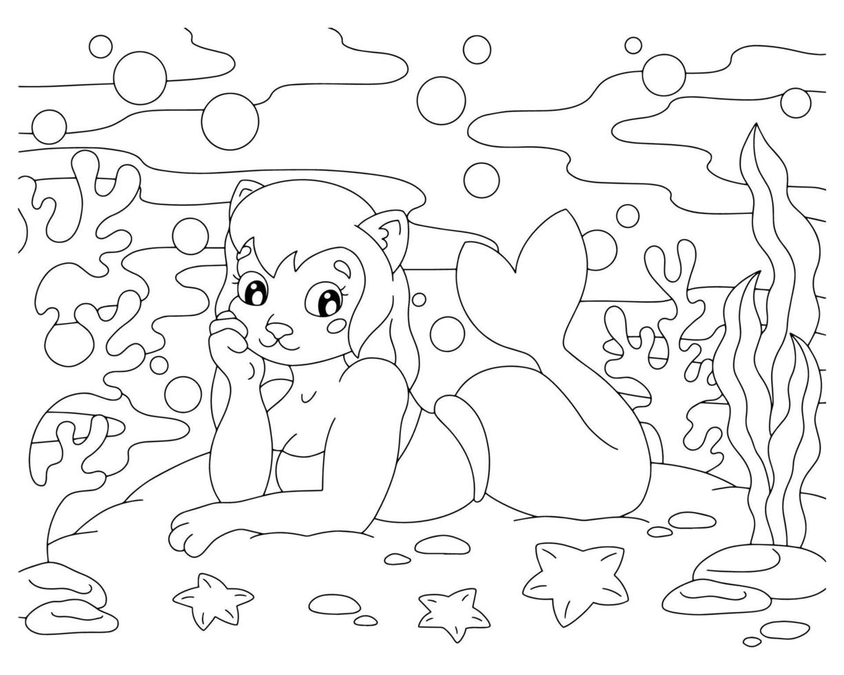 página de libro para colorear para niños. linda sirena personaje de estilo de dibujos animados. ilustración vectorial aislado sobre fondo blanco. vector