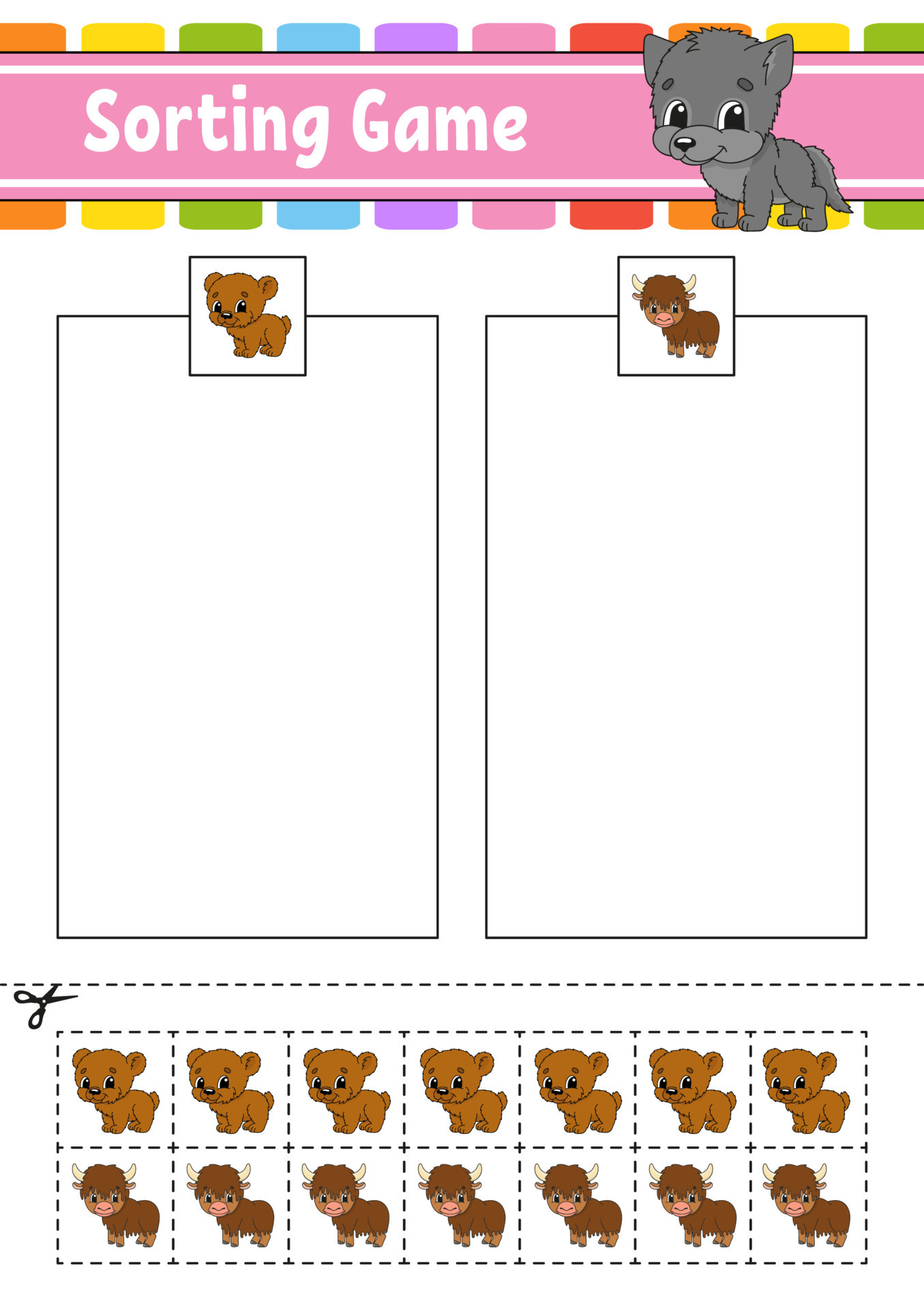 Sorting game for kids. Cut and glue. Education developing worksheet ...