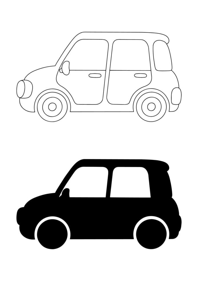 Nice car. Black silhouette. Design element. Vector illustration isolated on white background. Template for books, stickers, posters, cards, clothes.