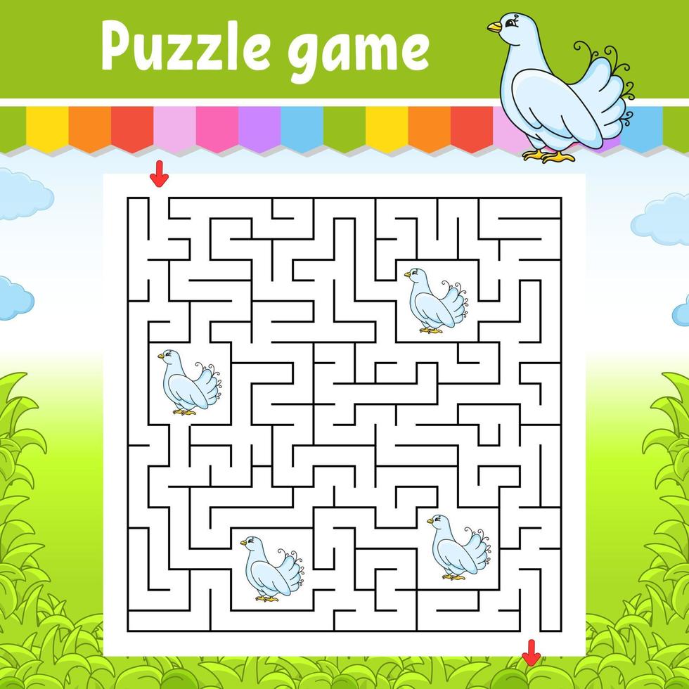 Square maze. Game for kids. Puzzle for children. Labyrinth conundrum. Color vector illustration. Find the right path. Isolated vector illustration. cartoon character.