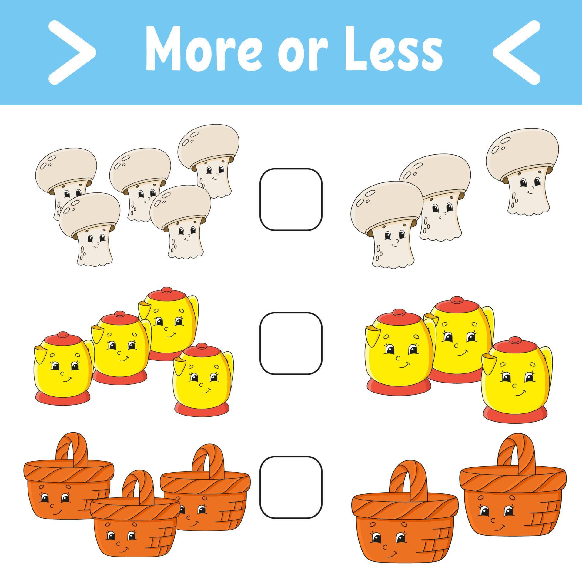 More Or Less Educational Activity Worksheet For Kids And Toddlers