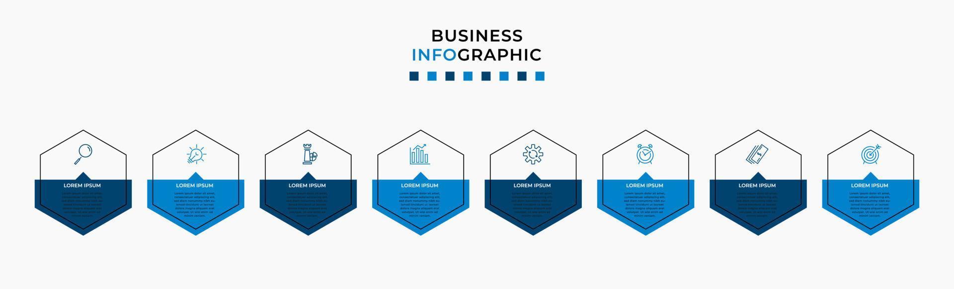 Vector Infographic design business template with icons and 8 options or steps. Can be used for process diagram, presentations, workflow layout, banner, flow chart, info graph