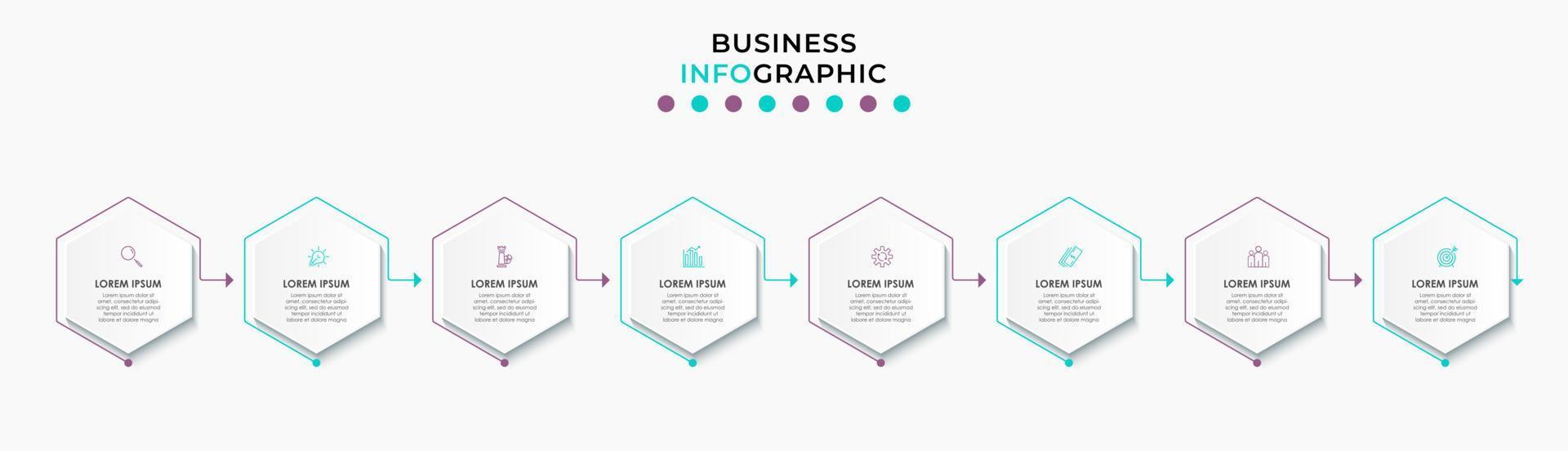 Vector Infographic design business template with icons and 8 options or steps. Can be used for process diagram, presentations, workflow layout, banner, flow chart, info graph