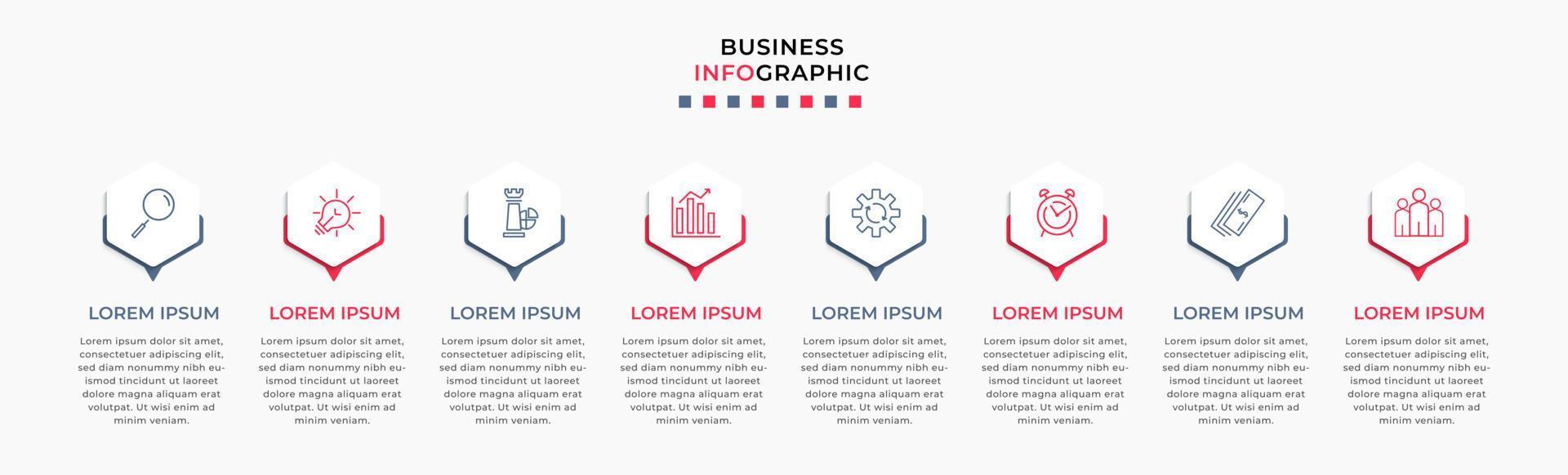 Vector Infographic design business template with icons and 8 options or steps. Can be used for process diagram, presentations, workflow layout, banner, flow chart, info graph