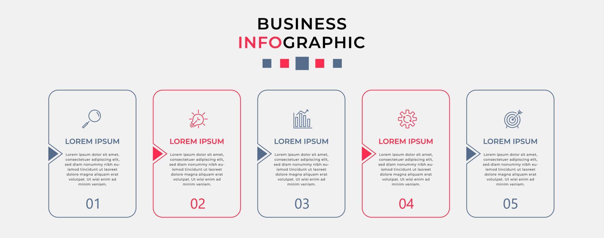 Vector Infographic design business template with icons and 5 options or steps.  Can be used for process diagram, presentations, workflow layout, banner, flow chart, info graph