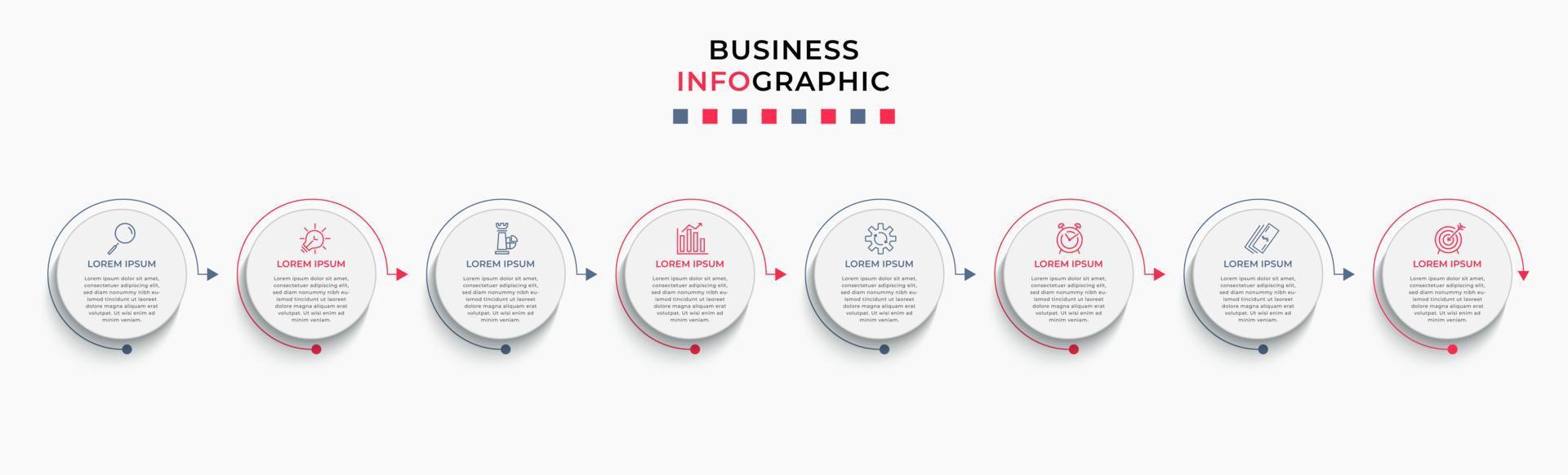Vector Infographic design business template with icons and 8 options or steps. Can be used for process diagram, presentations, workflow layout, banner, flow chart, info graph