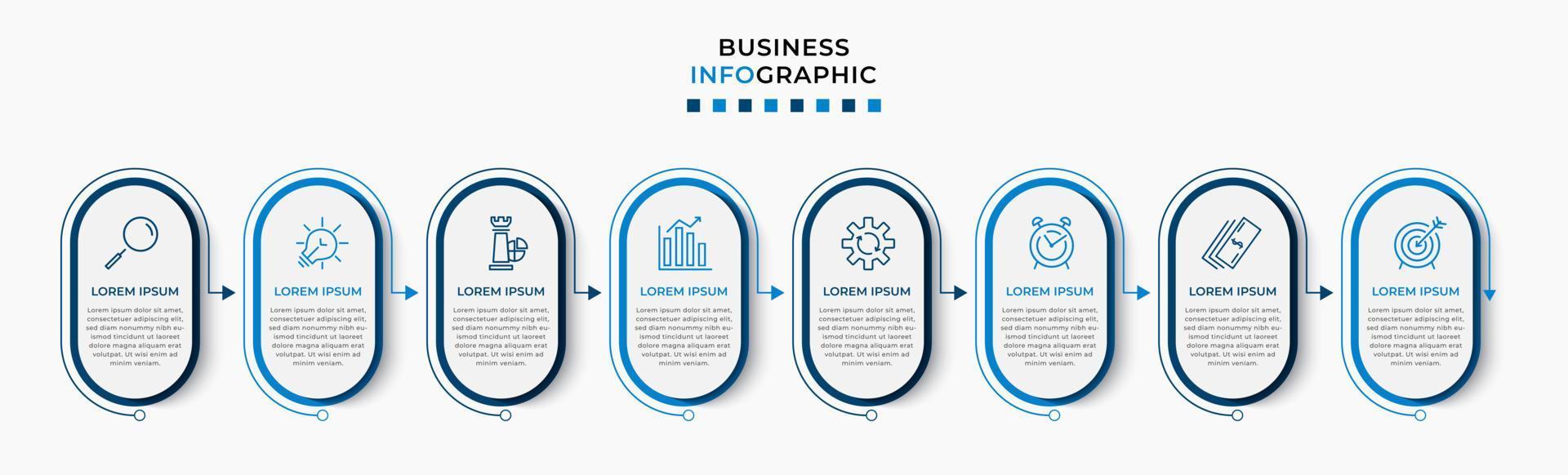 Vector Infographic design business template with icons and 8 options or steps. Can be used for process diagram, presentations, workflow layout, banner, flow chart, info graph