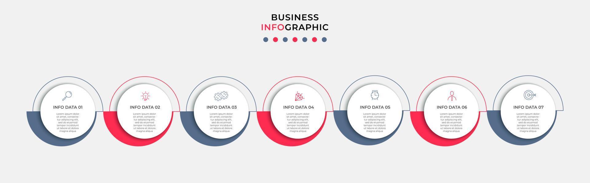 vector de plantilla de diseño infográfico empresarial con iconos y 7 opciones o pasos. se puede utilizar para diagramas de proceso, presentaciones, diseño de flujo de trabajo, pancarta, diagrama de flujo, gráfico de información