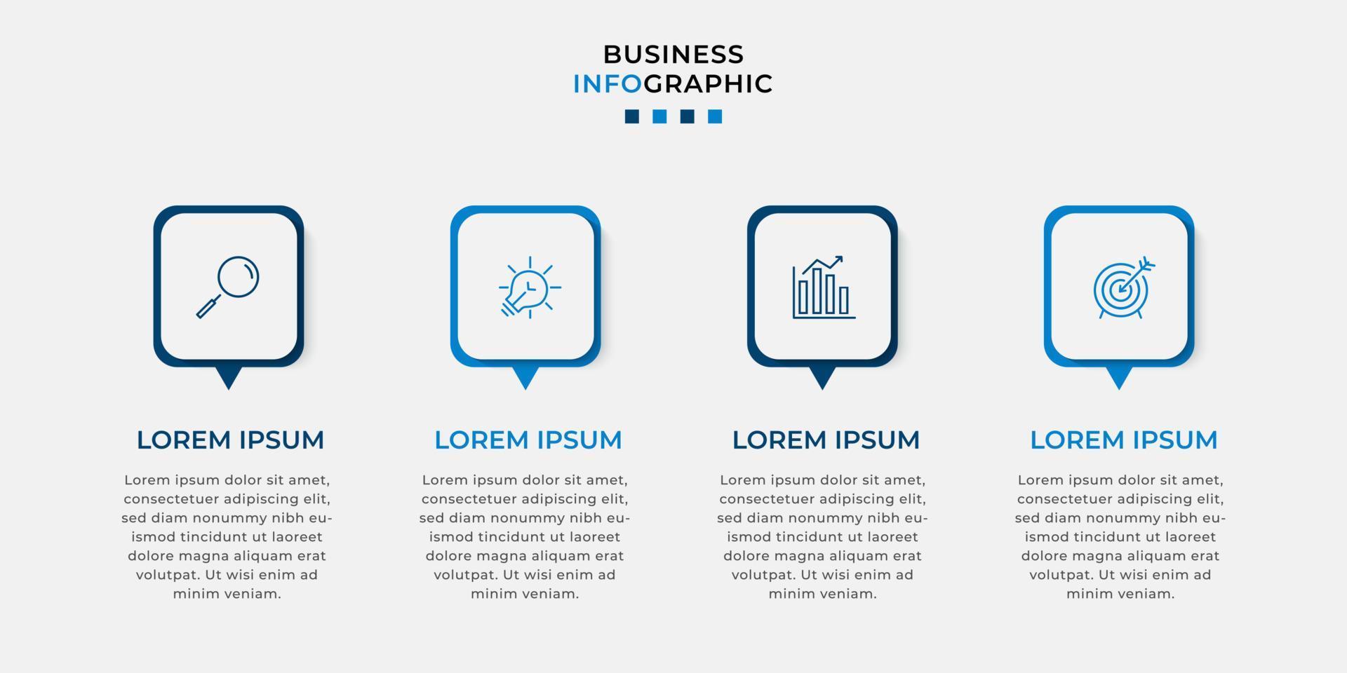 Vector Infographic design business template with icons and 4 options or steps. Can be used for process diagram, presentations, workflow layout, banner, flow chart, info graph