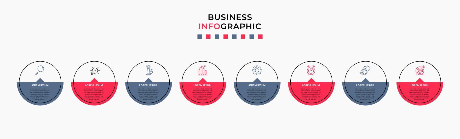 Vector Infographic design business template with icons and 8 options or steps. Can be used for process diagram, presentations, workflow layout, banner, flow chart, info graph