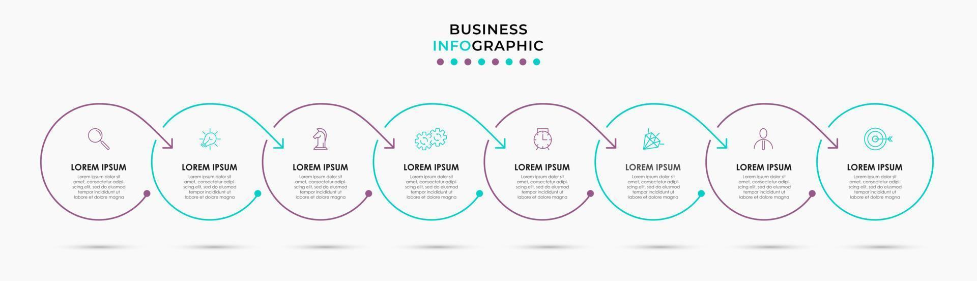 Vector Infographic design business template with icons and 8 options or steps. Can be used for process diagram, presentations, workflow layout, banner, flow chart, info graph