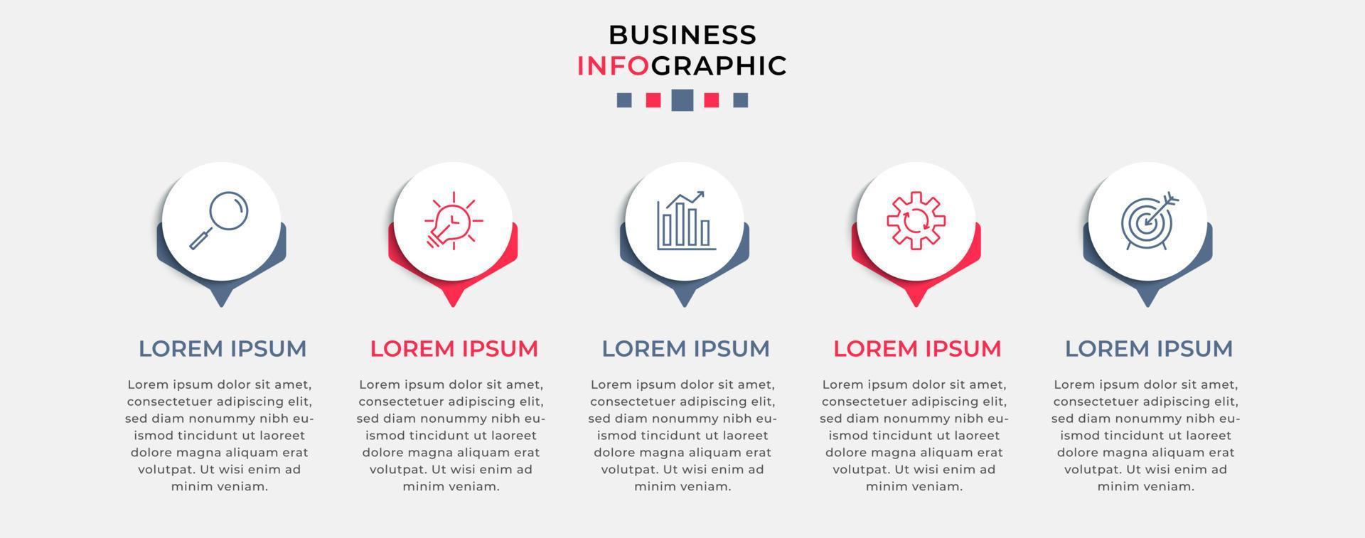 plantilla de negocio de diseño infográfico vectorial con iconos y 5 opciones o pasos. se puede utilizar para diagramas de proceso, presentaciones, diseño de flujo de trabajo, pancarta, diagrama de flujo, gráfico de información vector