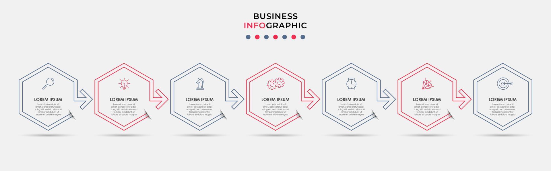 Business Infographic design template Vector with icons and 7 options or steps. Can be used for process diagram, presentations, workflow layout, banner, flow chart, info graph