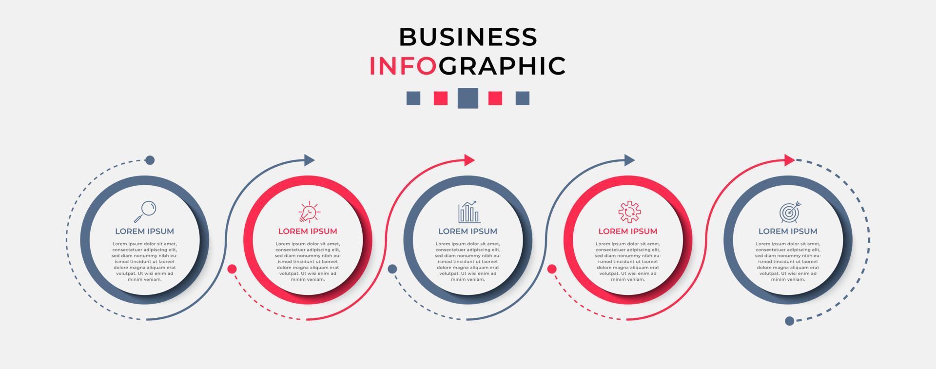 Vector Infographic design business template with icons and 5 options or steps.  Can be used for process diagram, presentations, workflow layout, banner, flow chart, info graph