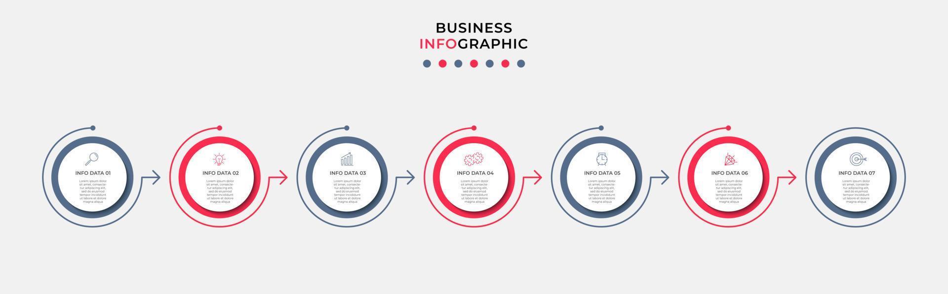 Business Infographic design template Vector with icons and 7 options or steps. Can be used for process diagram, presentations, workflow layout, banner, flow chart, info graph