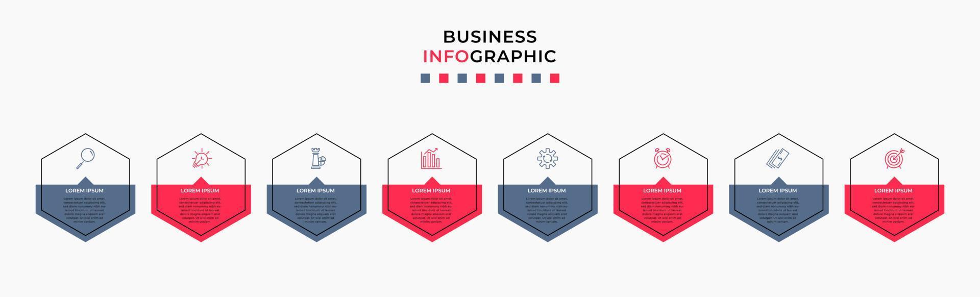 Vector Infographic design business template with icons and 8 options or steps. Can be used for process diagram, presentations, workflow layout, banner, flow chart, info graph