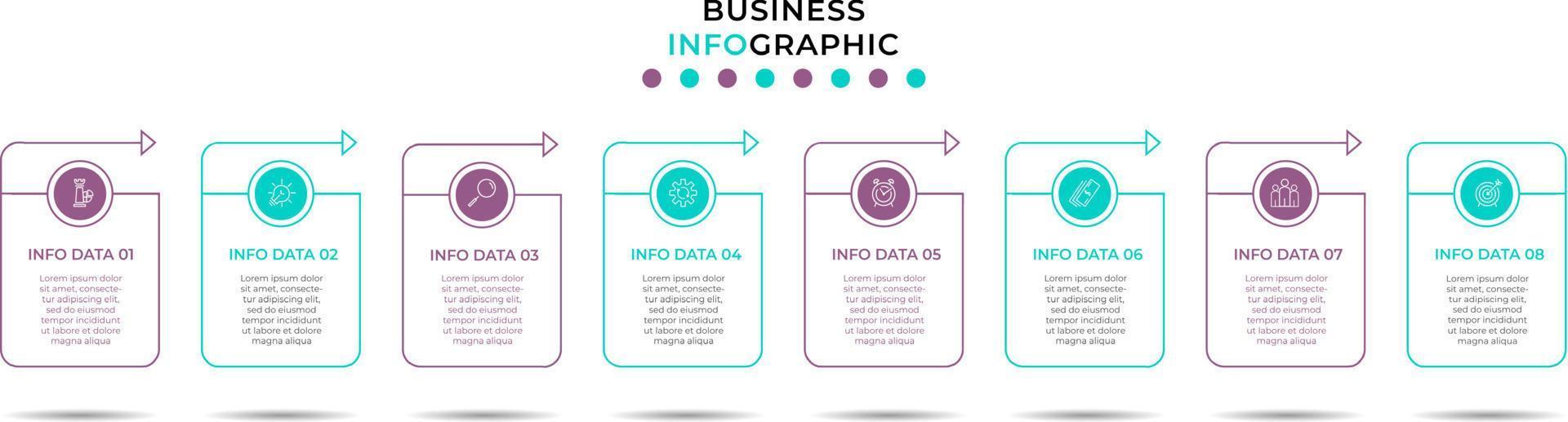 Vector Infographic design business template with icons and 8 options or steps. Can be used for process diagram, presentations, workflow layout, banner, flow chart, info graph