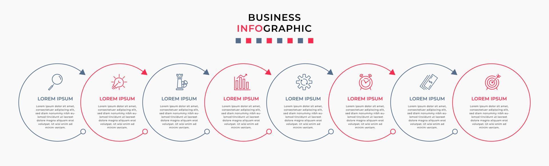 Vector Infographic design business template with icons and 8 options or steps. Can be used for process diagram, presentations, workflow layout, banner, flow chart, info graph