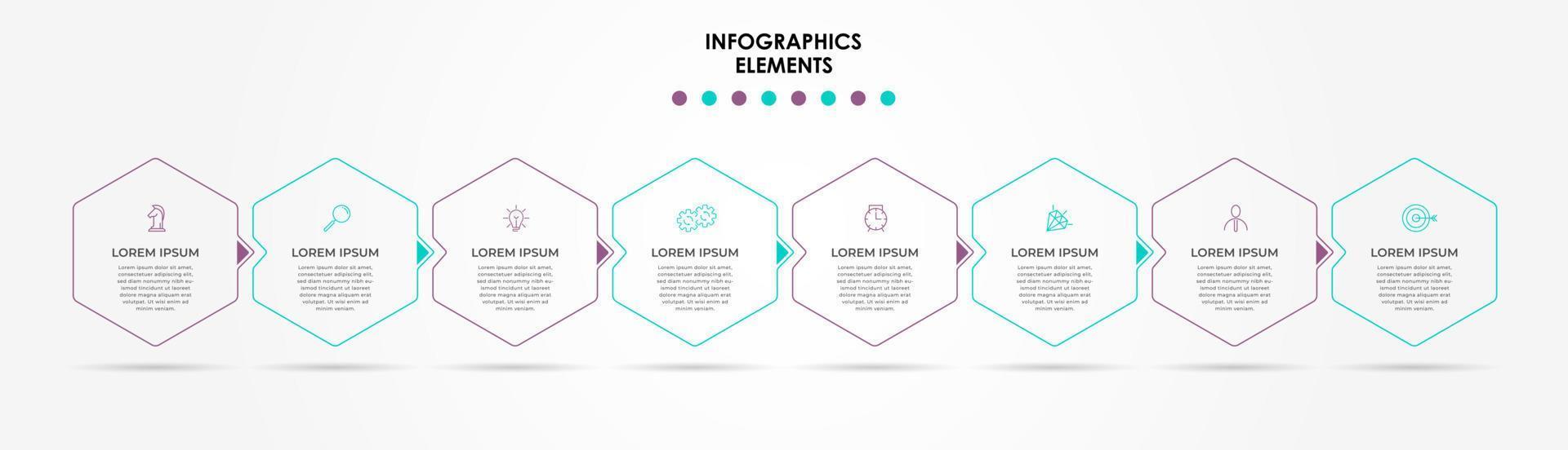 Vector Infographic design business template with icons and 8 options or steps. Can be used for process diagram, presentations, workflow layout, banner, flow chart, info graph