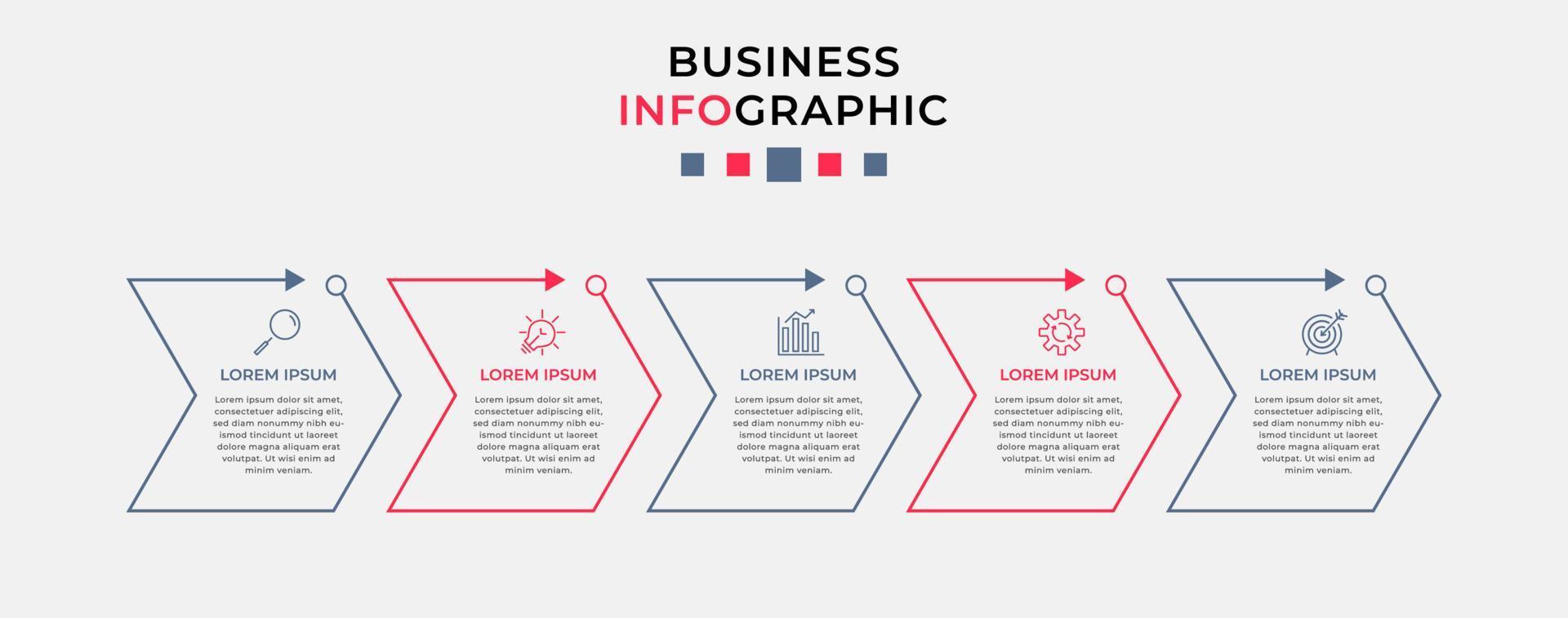 Vector Infographic design business template with icons and 5 options or steps.  Can be used for process diagram, presentations, workflow layout, banner, flow chart, info graph