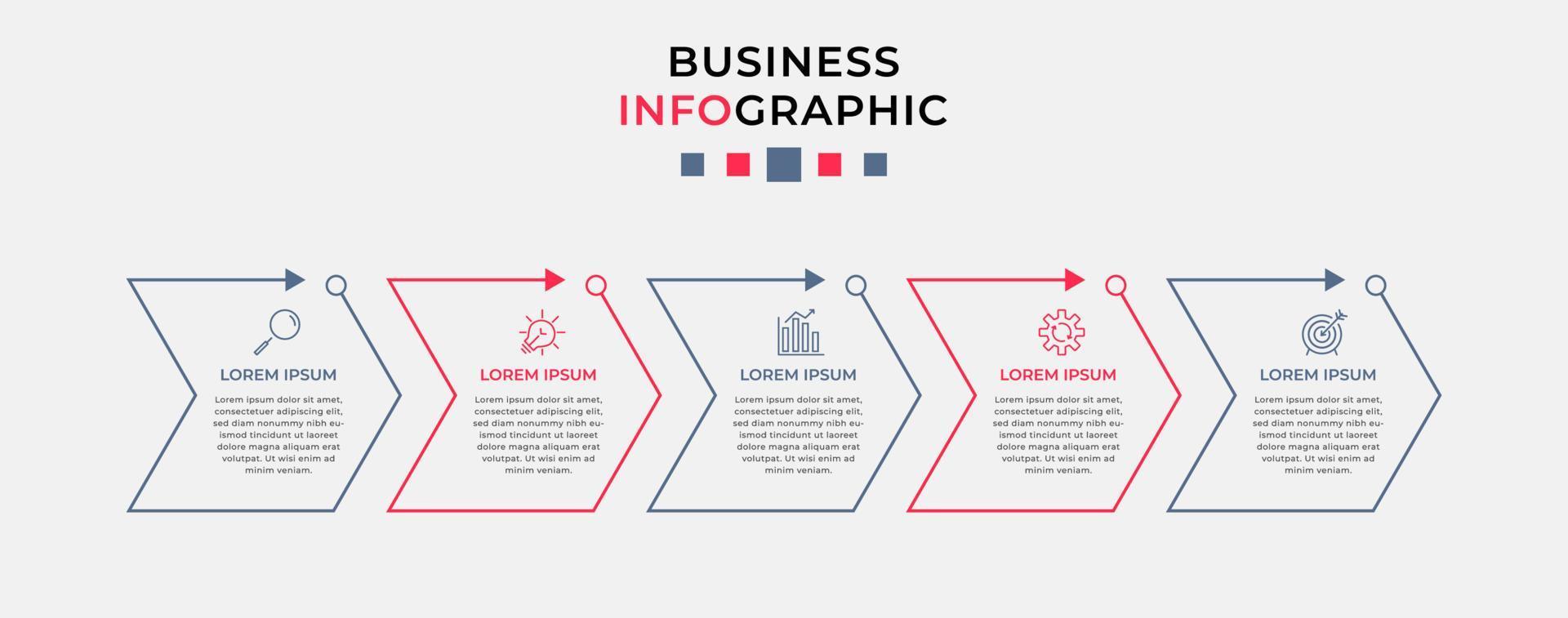 plantilla de negocio de diseño infográfico vectorial con iconos y 5 opciones o pasos. se puede utilizar para diagramas de proceso, presentaciones, diseño de flujo de trabajo, pancarta, diagrama de flujo, gráfico de información vector