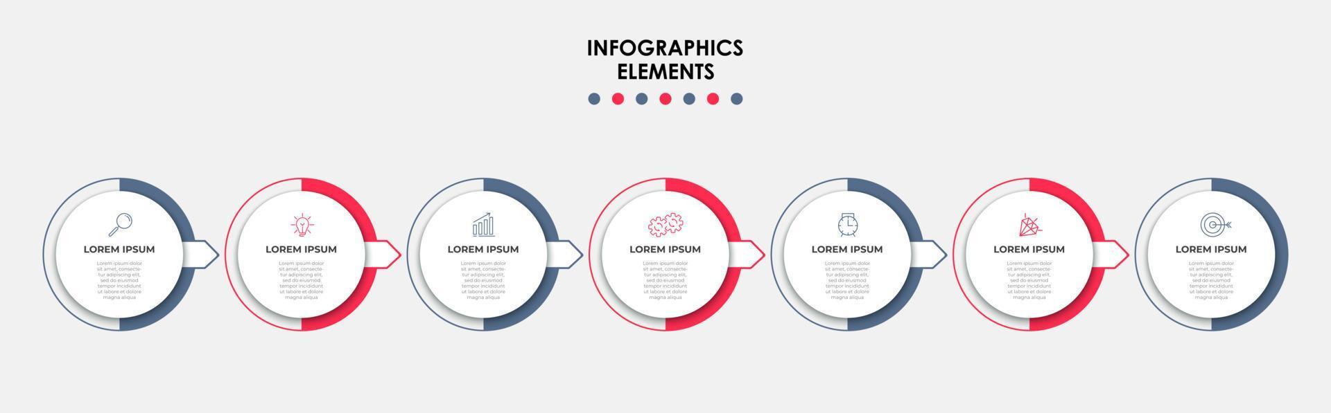 Business Infographic design template Vector with icons and 7 options or steps. Can be used for process diagram, presentations, workflow layout, banner, flow chart, info graph