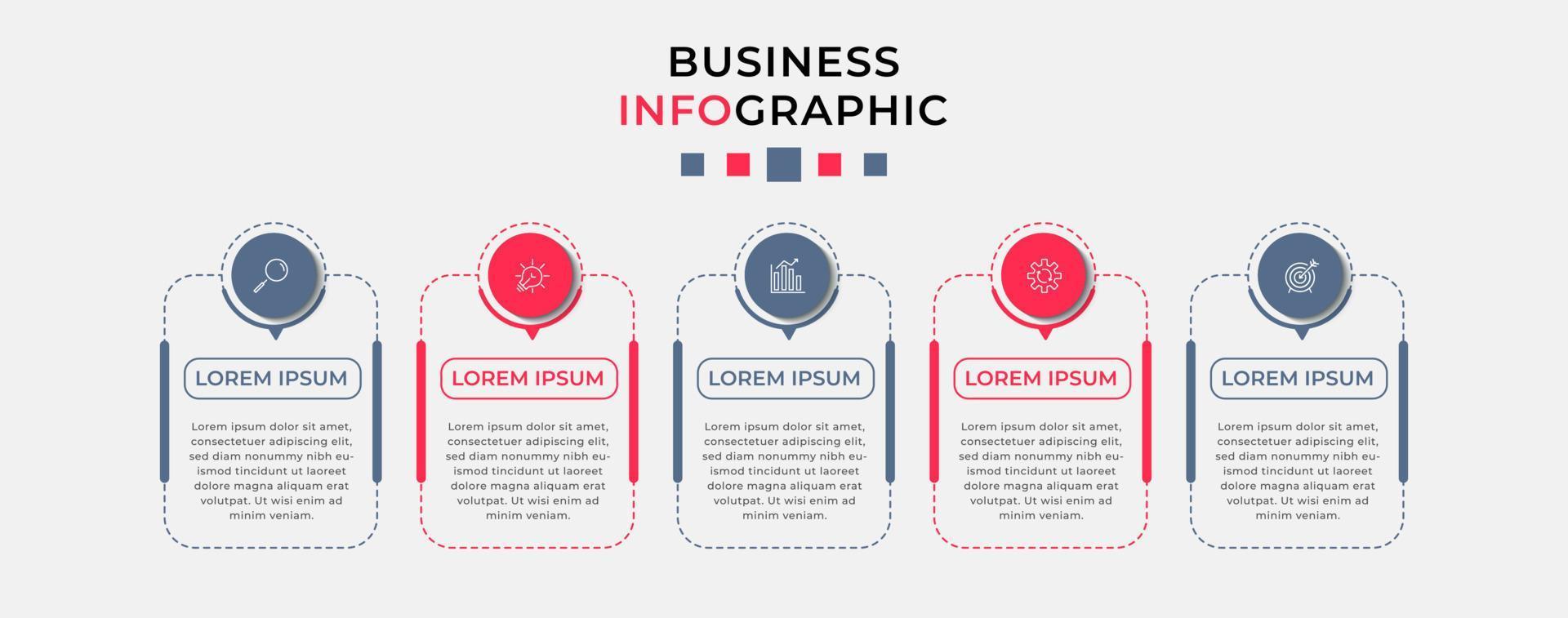 Vector Infographic design business template with icons and 5 options or steps.  Can be used for process diagram, presentations, workflow layout, banner, flow chart, info graph