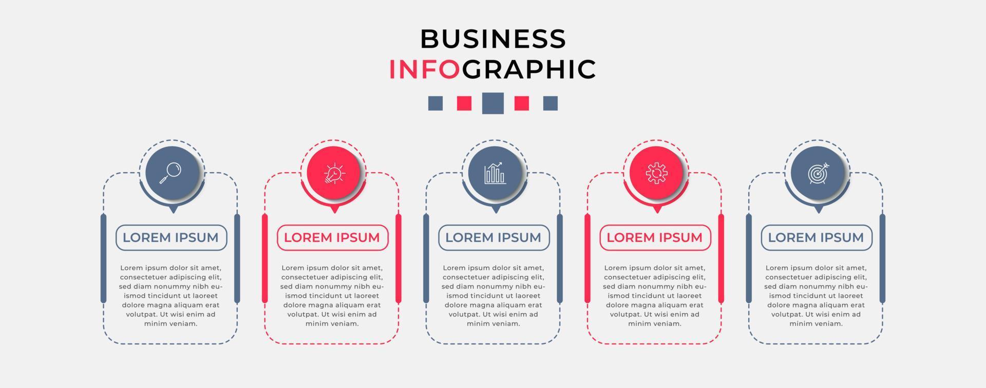 plantilla de negocio de diseño infográfico vectorial con iconos y 5 opciones o pasos. se puede utilizar para diagramas de proceso, presentaciones, diseño de flujo de trabajo, pancarta, diagrama de flujo, gráfico de información vector