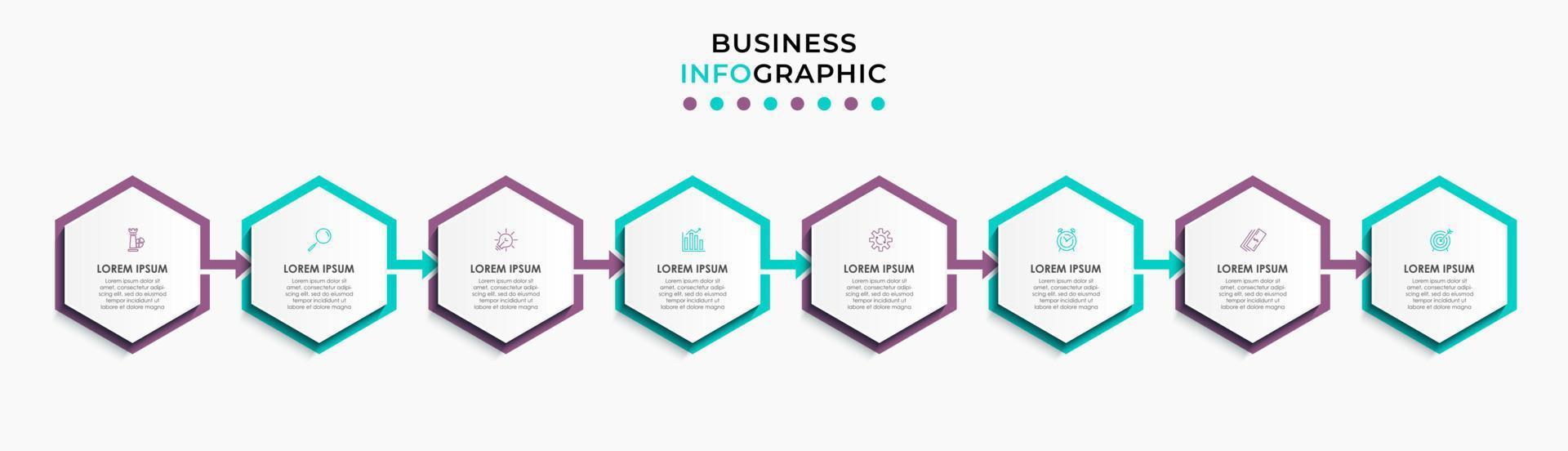 Vector Infographic design business template with icons and 8 options or steps. Can be used for process diagram, presentations, workflow layout, banner, flow chart, info graph