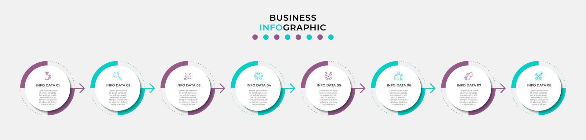 Vector Infographic design business template with icons and 8 options or steps. Can be used for process diagram, presentations, workflow layout, banner, flow chart, info graph