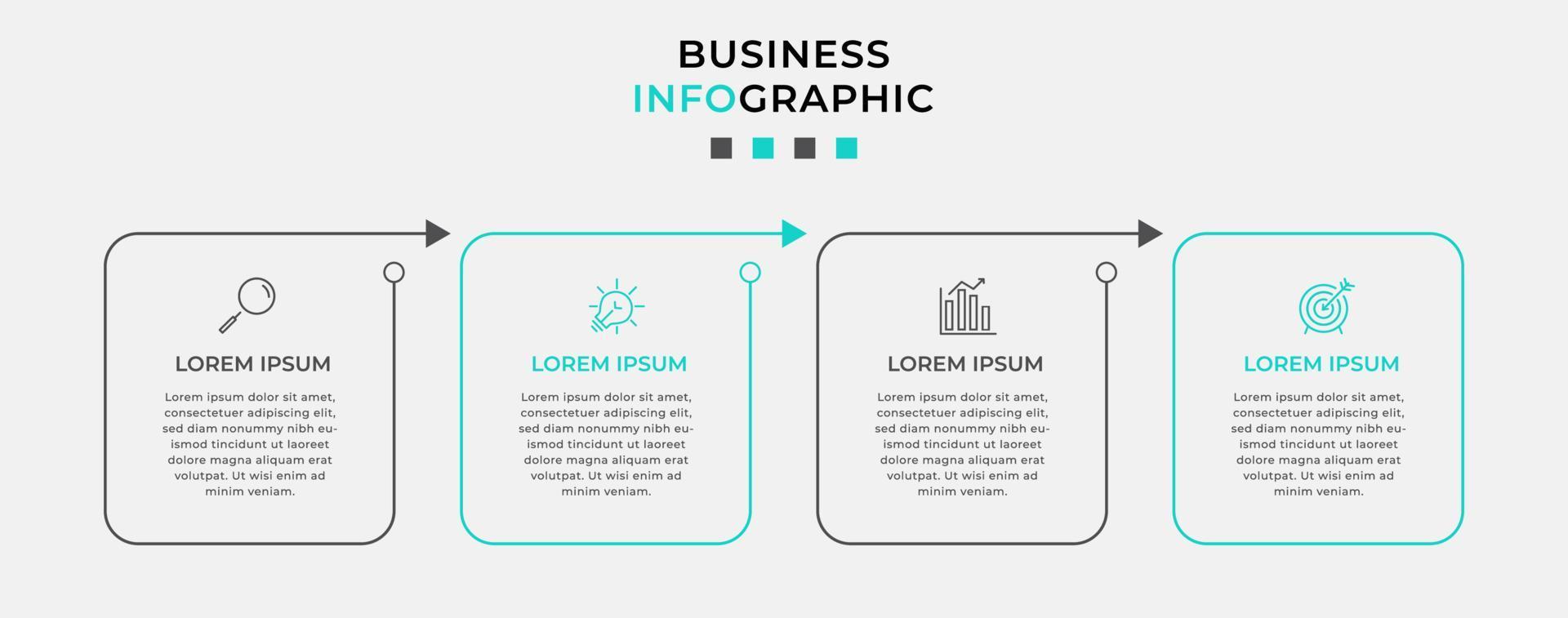 Vector Infographic design business template with icons and 4 options or steps. Can be used for process diagram, presentations, workflow layout, banner, flow chart, info graph