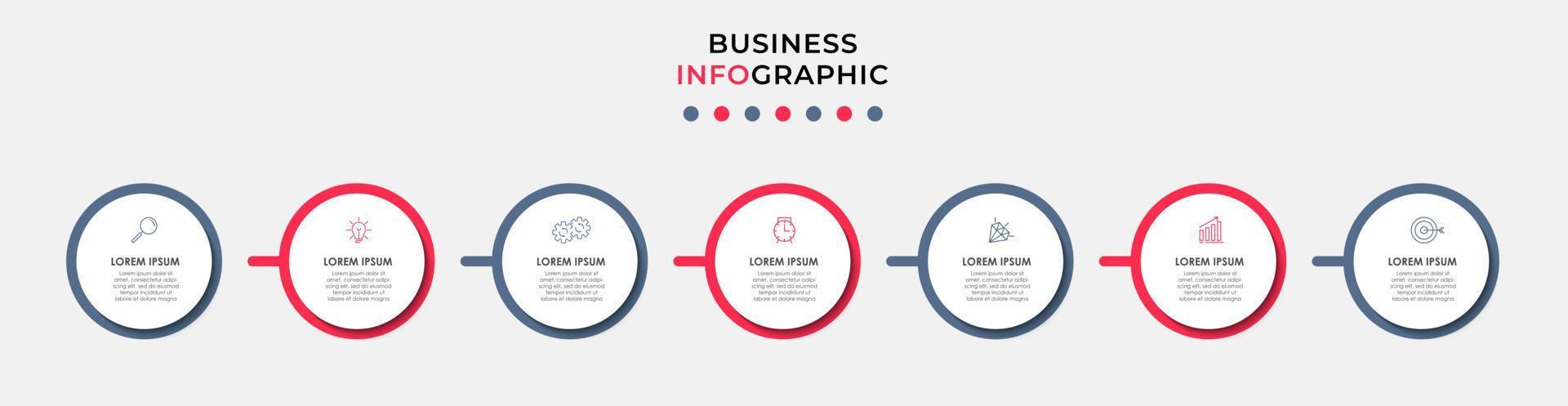 Business Infographic design template Vector with icons and 7 options or steps. Can be used for process diagram, presentations, workflow layout, banner, flow chart, info graph