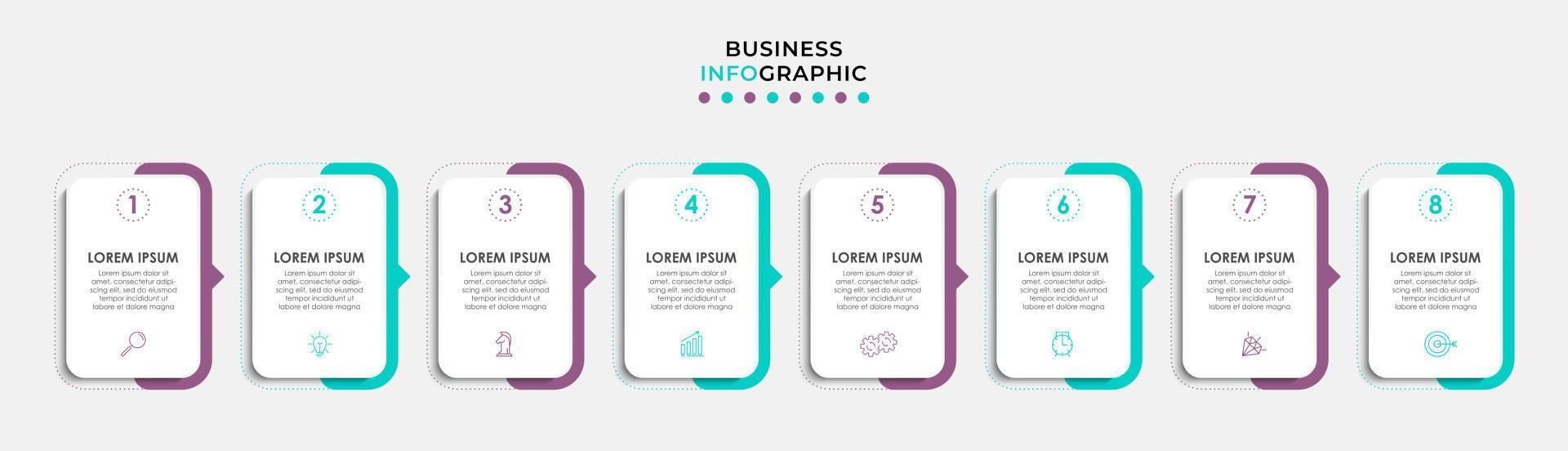 plantilla de negocio de diseño infográfico vectorial con iconos y 8 opciones o pasos. se puede utilizar para diagramas de proceso, presentaciones, diseño de flujo de trabajo, pancarta, diagrama de flujo, gráfico de información vector