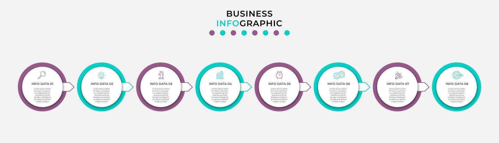 plantilla de negocio de diseño infográfico vectorial con iconos y 8 opciones o pasos. se puede utilizar para diagramas de proceso, presentaciones, diseño de flujo de trabajo, pancarta, diagrama de flujo, gráfico de información vector