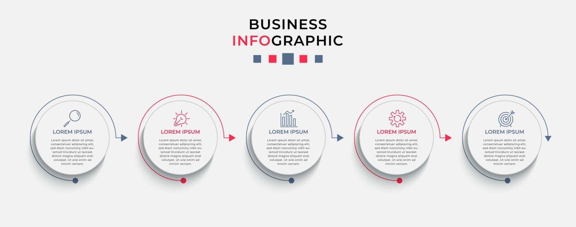 Vector Infographic design business template with icons and 5 options or steps.  Can be used for process diagram, presentations, workflow layout, banner, flow chart, info graph