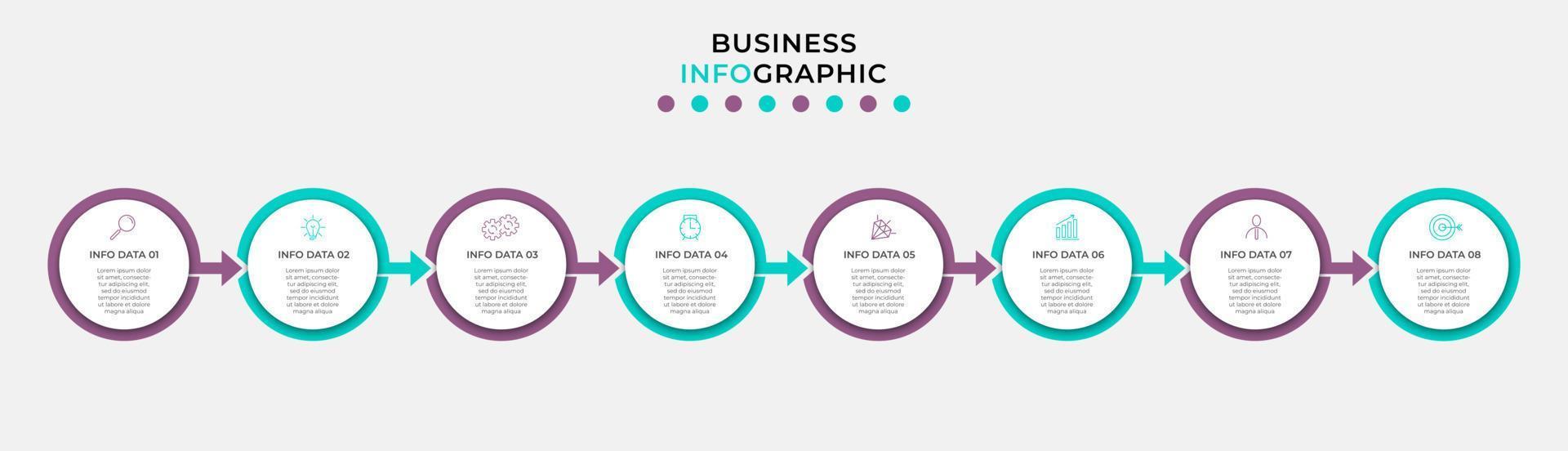 plantilla de negocio de diseño infográfico vectorial con iconos y 8 opciones o pasos. se puede utilizar para diagramas de proceso, presentaciones, diseño de flujo de trabajo, pancarta, diagrama de flujo, gráfico de información vector