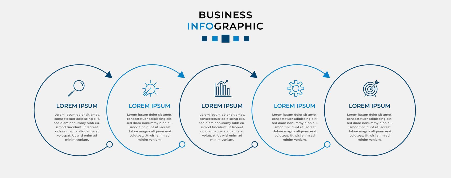 plantilla de negocio de diseño infográfico vectorial con iconos y 5 opciones o pasos. se puede utilizar para diagramas de procesos, presentaciones, diseño de flujo de trabajo, pancartas, diagramas de flujo, gráficos de información vector