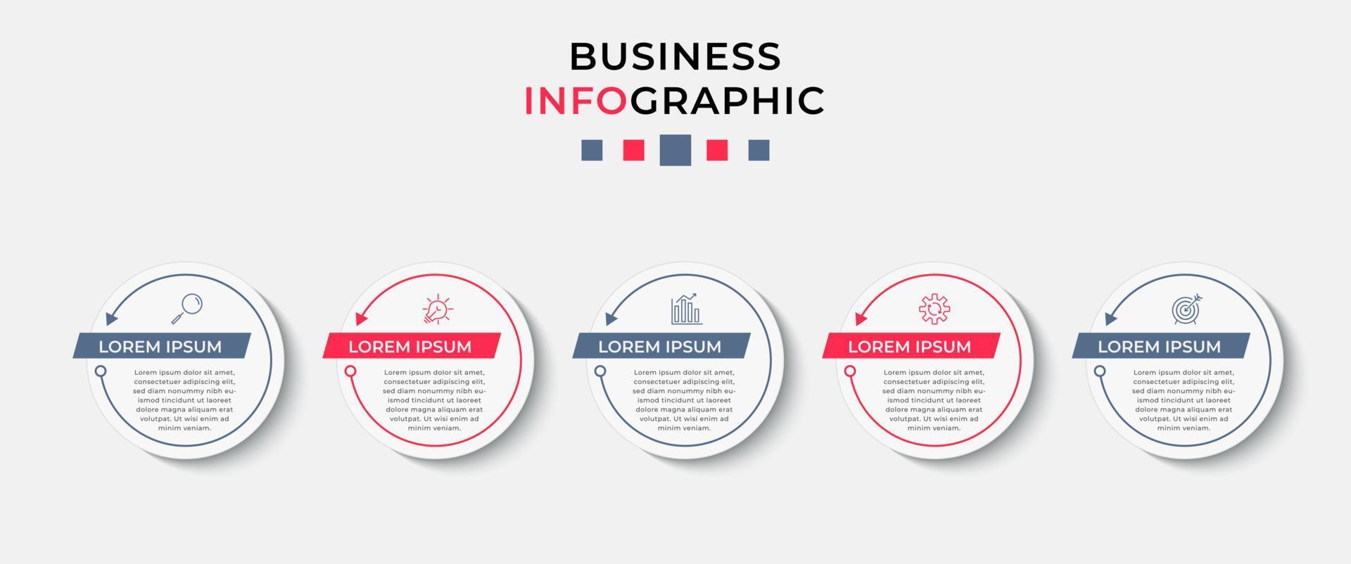 Vector Infographic design business template with icons and 5 options or steps.  Can be used for process diagram, presentations, workflow layout, banner, flow chart, info graph