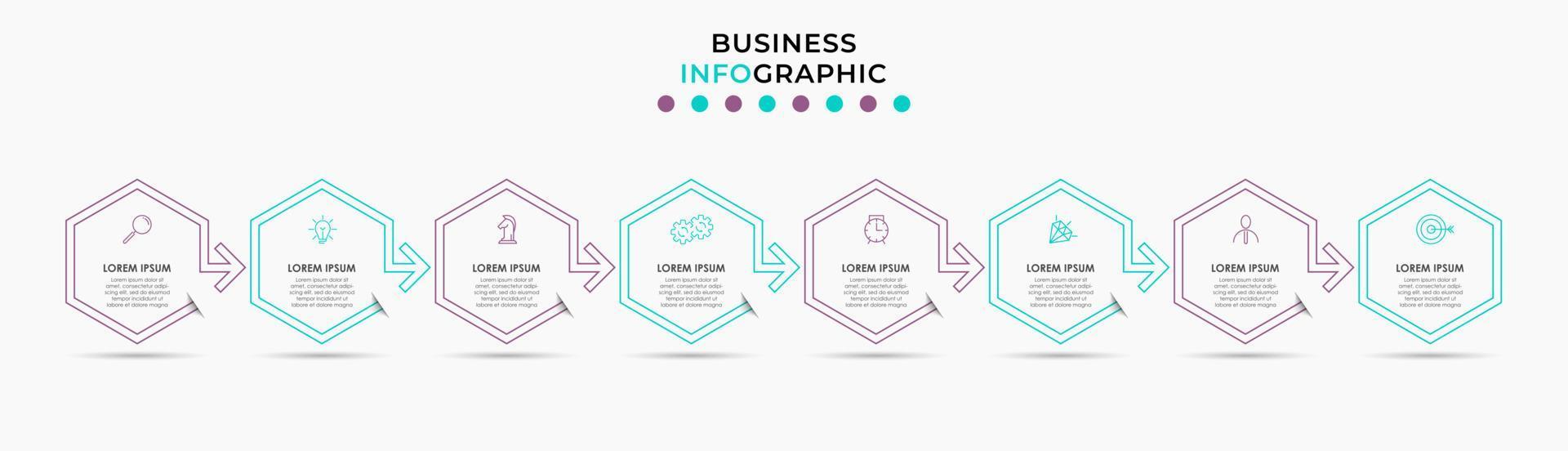 Vector Infographic design business template with icons and 8 options or steps. Can be used for process diagram, presentations, workflow layout, banner, flow chart, info graph