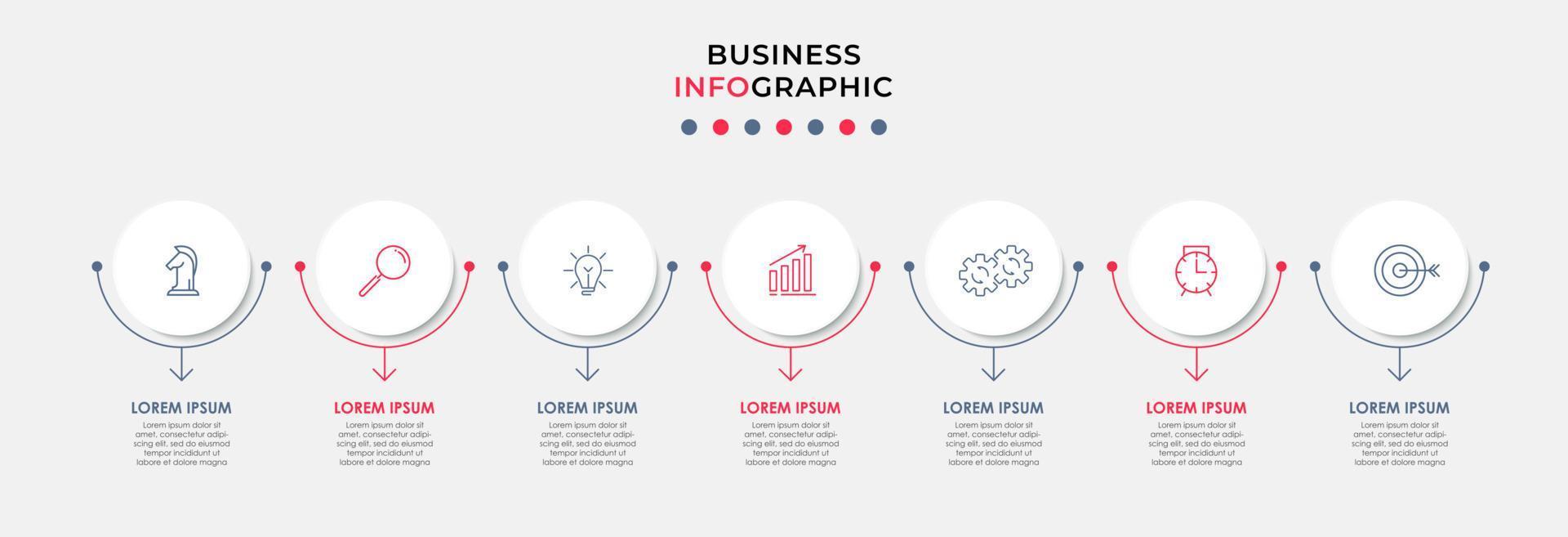 Business Infographic design template Vector with icons and 7 options or steps. Can be used for process diagram, presentations, workflow layout, banner, flow chart, info graph