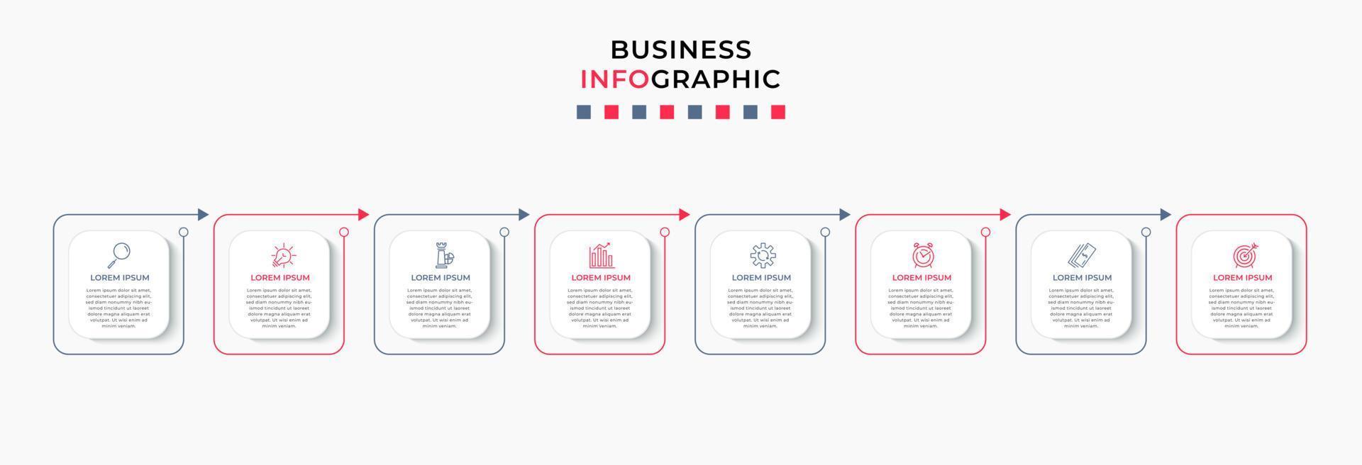 Vector Infographic design business template with icons and 8 options or steps. Can be used for process diagram, presentations, workflow layout, banner, flow chart, info graph