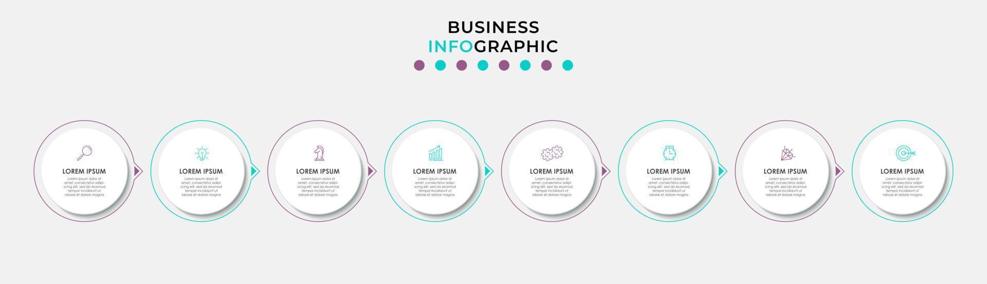 Vector Infographic design business template with icons and 8 options or steps. Can be used for process diagram, presentations, workflow layout, banner, flow chart, info graph