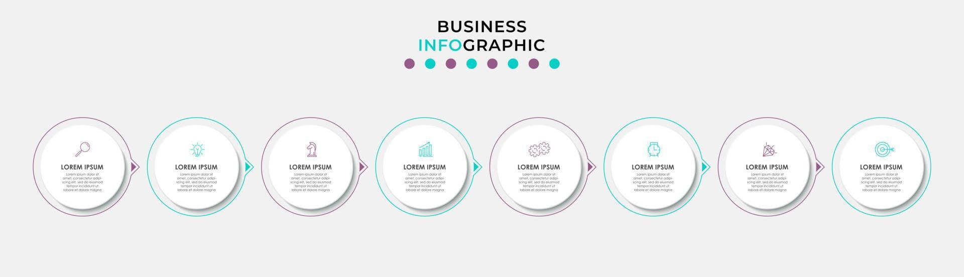 Vector Infographic design business template with icons and 8 options or steps. Can be used for process diagram, presentations, workflow layout, banner, flow chart, info graph