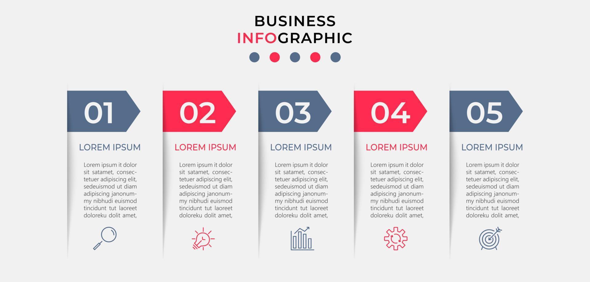 Vector Infographic design business template with icons and 5 options or steps.  Can be used for process diagram, presentations, workflow layout, banner, flow chart, info graph