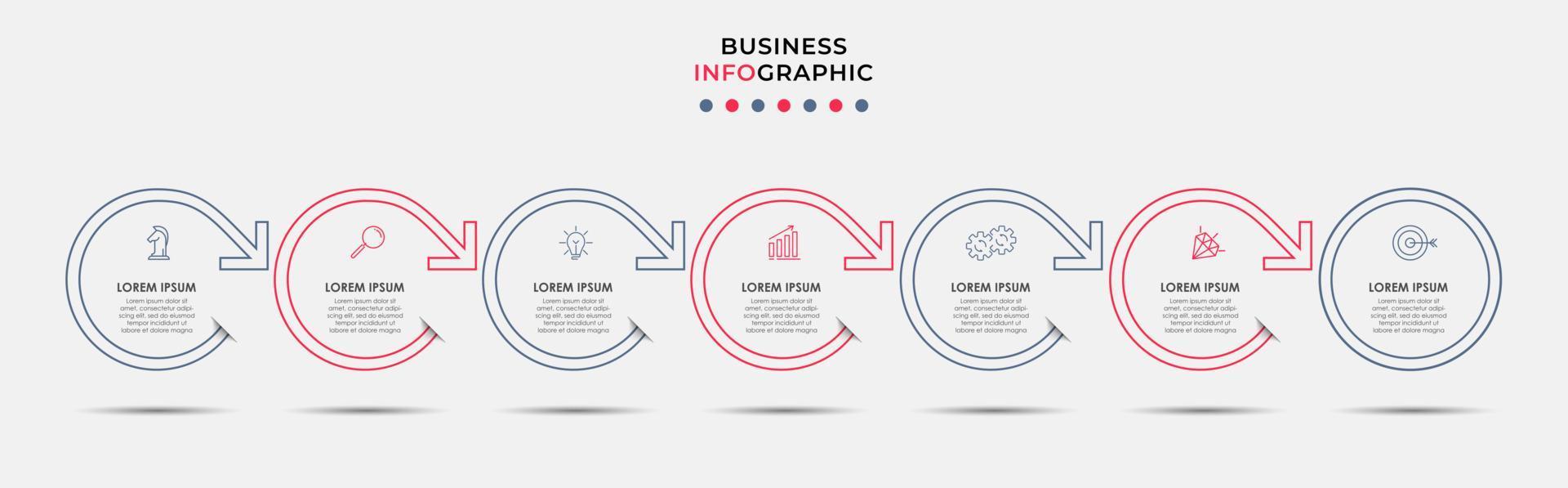 Business Infographic design template Vector with icons and 7 options or steps. Can be used for process diagram, presentations, workflow layout, banner, flow chart, info graph