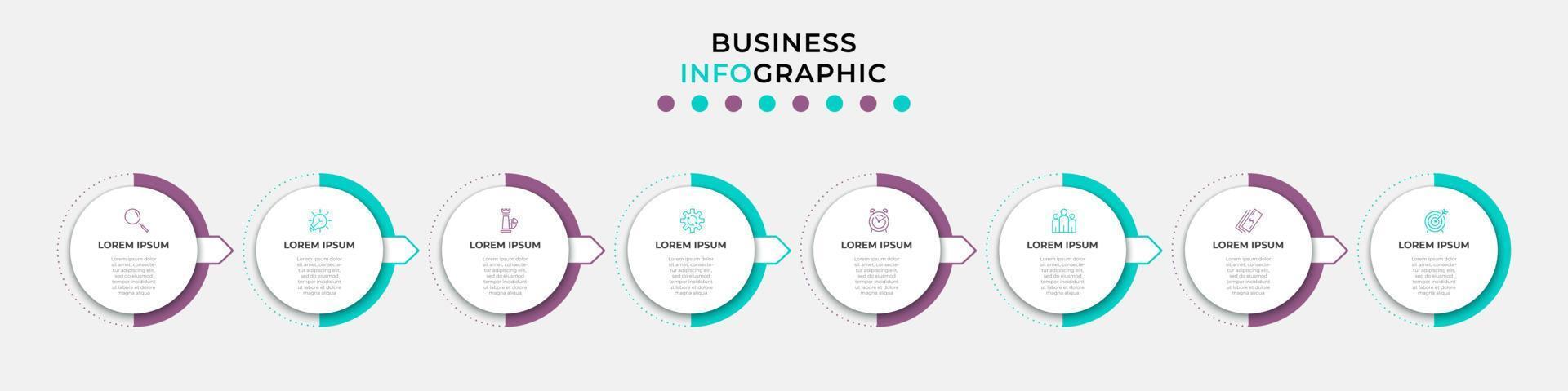 Vector Infographic design business template with icons and 8 options or steps. Can be used for process diagram, presentations, workflow layout, banner, flow chart, info graph