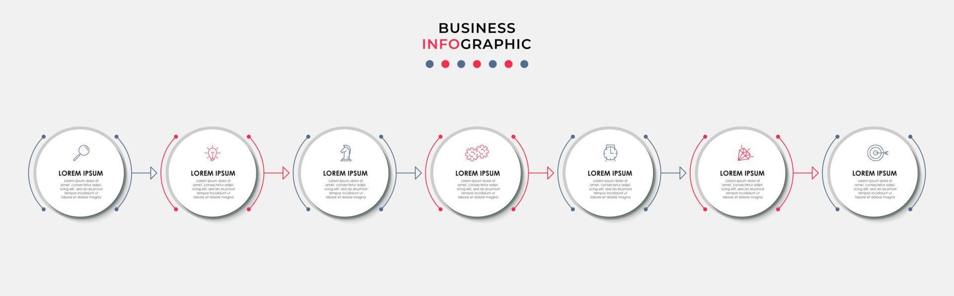 Business Infographic design template Vector with icons and 7 options or steps. Can be used for process diagram, presentations, workflow layout, banner, flow chart, info graph