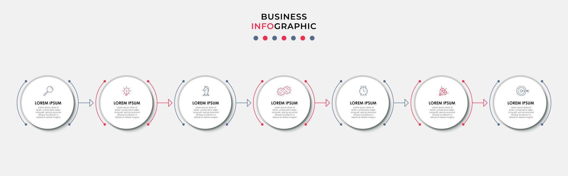 vector de plantilla de diseño infográfico empresarial con iconos y 7 opciones o pasos. se puede utilizar para diagramas de proceso, presentaciones, diseño de flujo de trabajo, pancarta, diagrama de flujo, gráfico de información