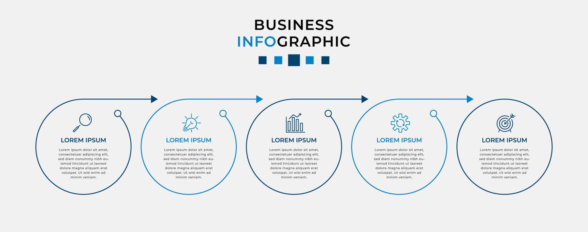 plantilla de negocio de diseño infográfico vectorial con iconos y 5 opciones o pasos. se puede utilizar para diagramas de procesos, presentaciones, diseño de flujo de trabajo, pancartas, diagramas de flujo, gráficos de información vector